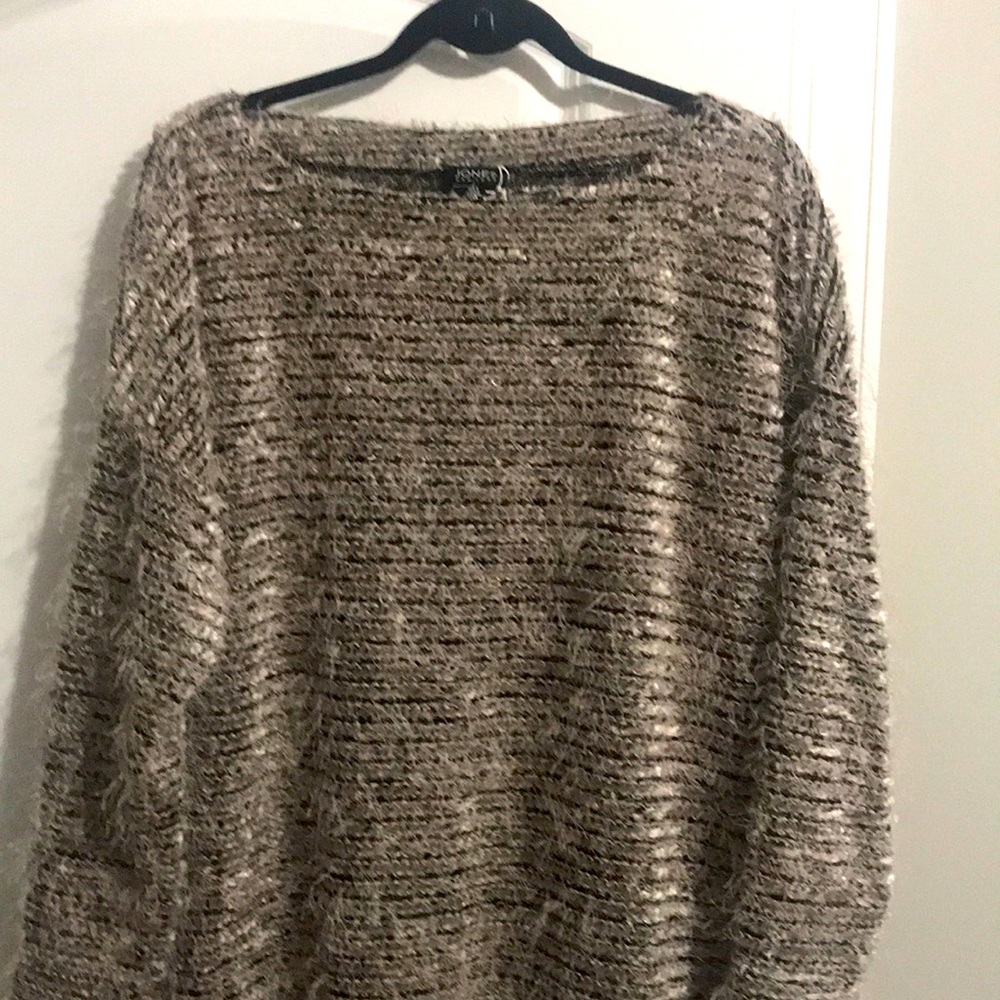 JONES New York furry striped scooped neck shimmery sweater size L